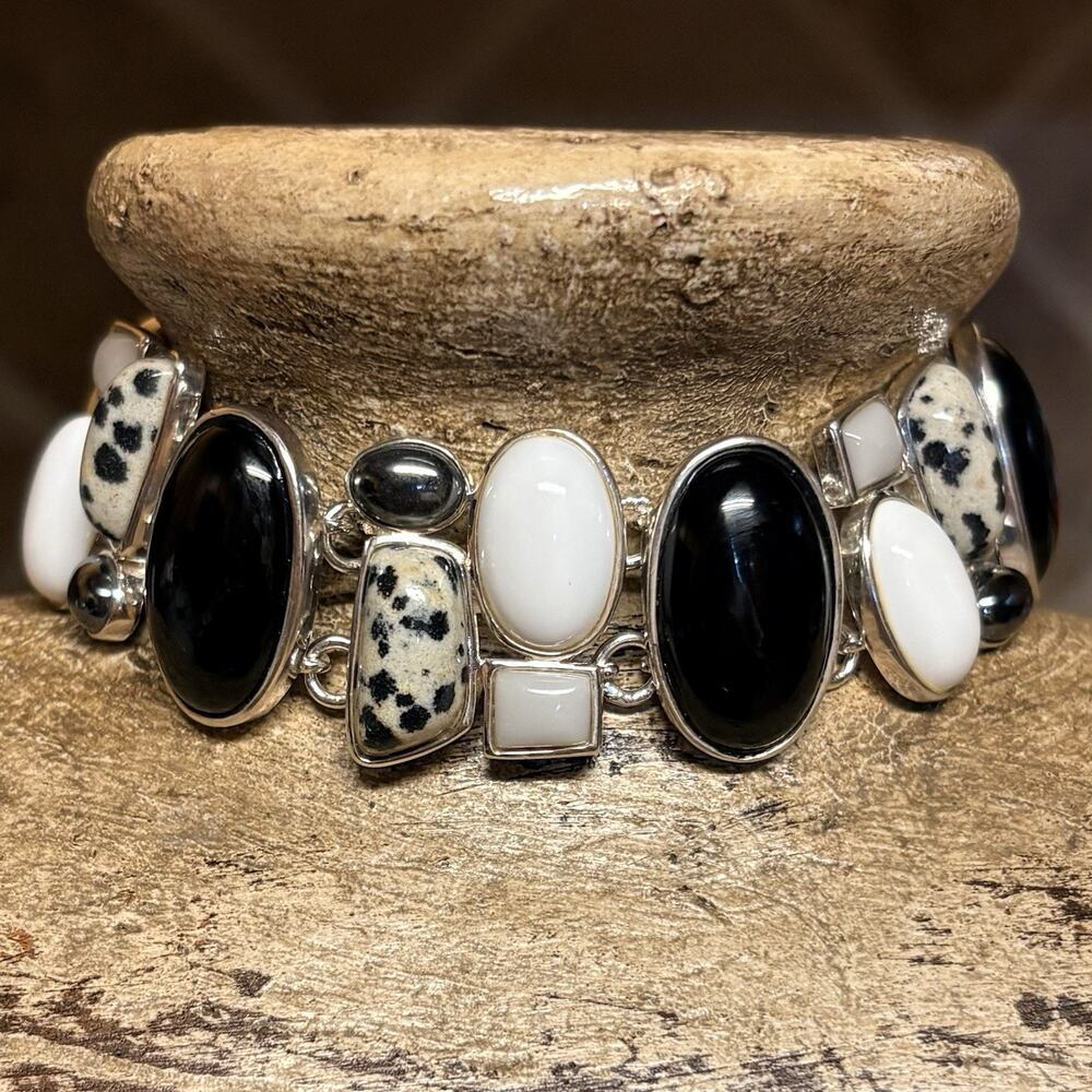 Whitney Kelly Bracelet Sterling Silver, Dalmation Jasper, Black Onyx & Agate
